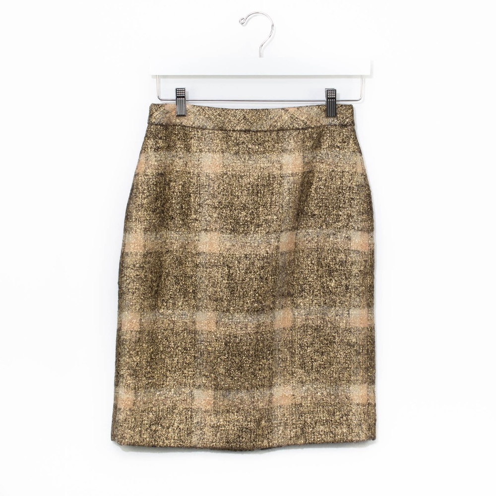 J Crew Collection Wool Pencil Skirt Plaid Gold 2